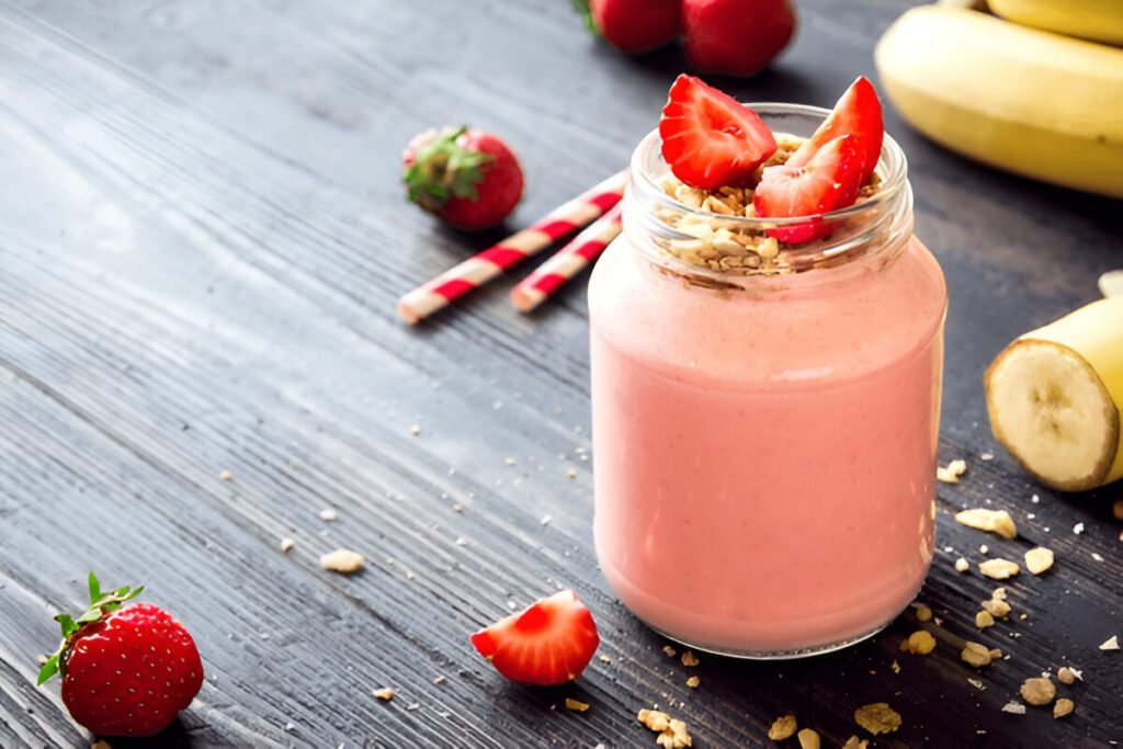 Strawberry Banana Smoothie with Granola: A Refreshing & Energizing Start 🍓🍌